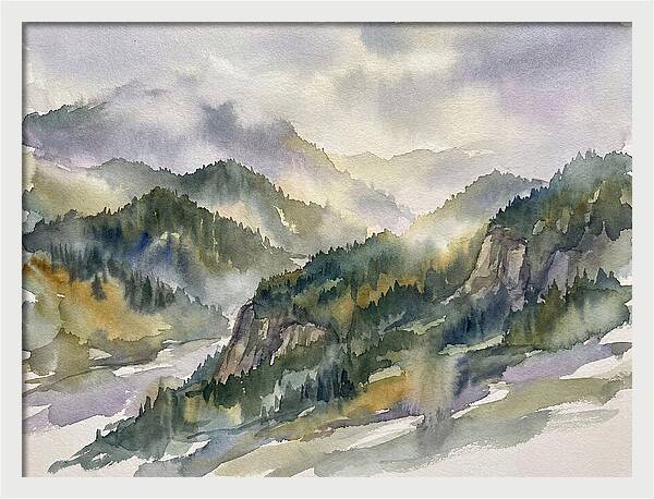 Forested Mountains In Watercolor
