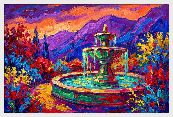 Fountain Amidst Vibrant Landscape
