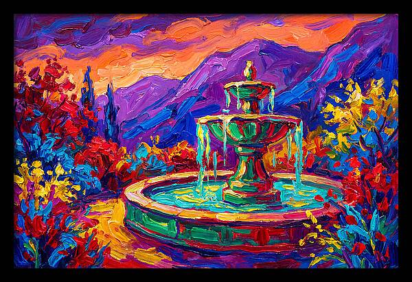 Fountain Amidst Vibrant Landscape