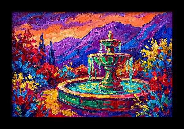 Fountain Amidst Vibrant Landscape