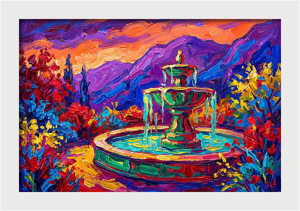 Fountain Amidst Vibrant Landscape