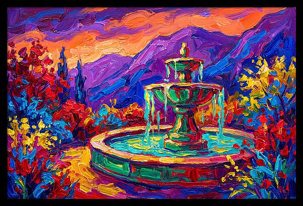Fountain Amidst Vibrant Landscape