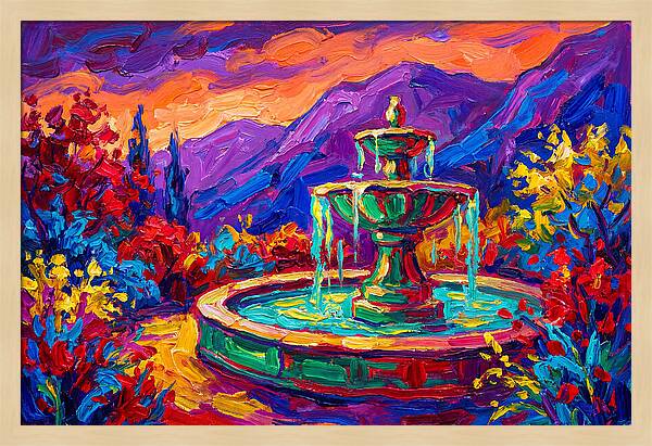 Fountain Amidst Vibrant Landscape