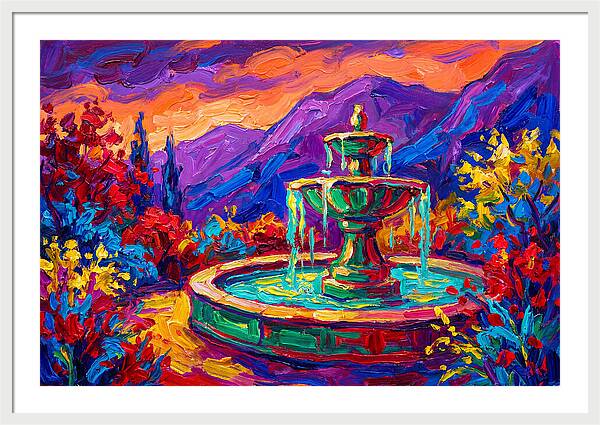 Fountain Amidst Vibrant Landscape