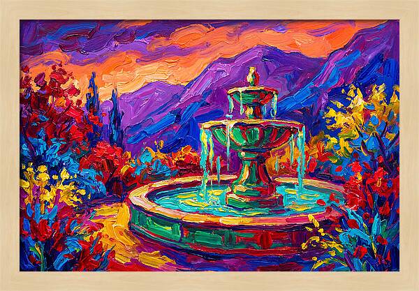 Fountain Amidst Vibrant Landscape