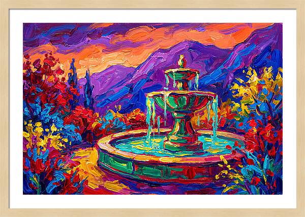 Fountain Amidst Vibrant Landscape