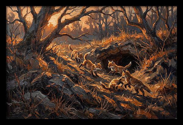 Fox Cubs Playing Outside Den