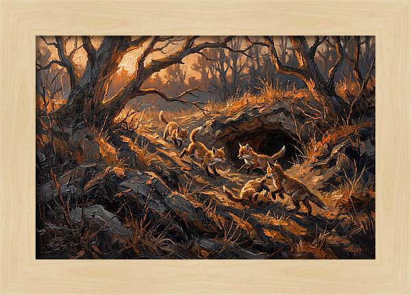 Fox Cubs Playing Outside Den
