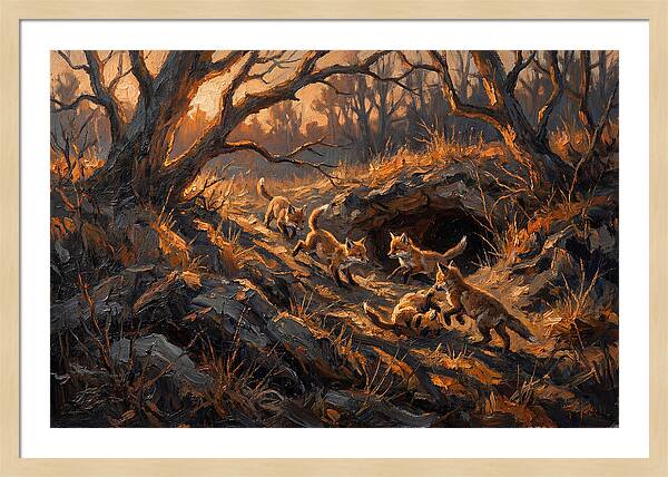 Fox Cubs Playing Outside Den
