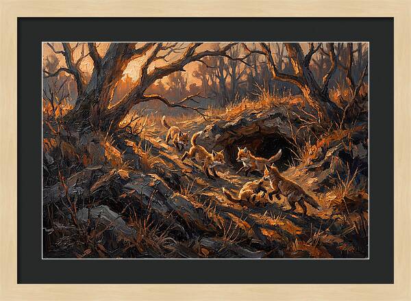 Fox Cubs Playing Outside Den