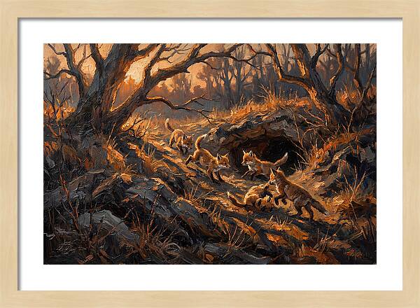 Fox Cubs Playing Outside Den