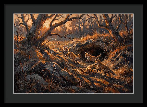 Fox Cubs Playing Outside Den
