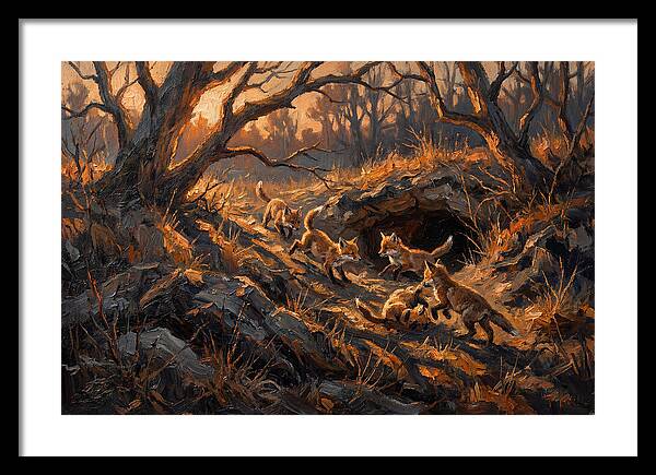 Fox Cubs Playing Outside Den