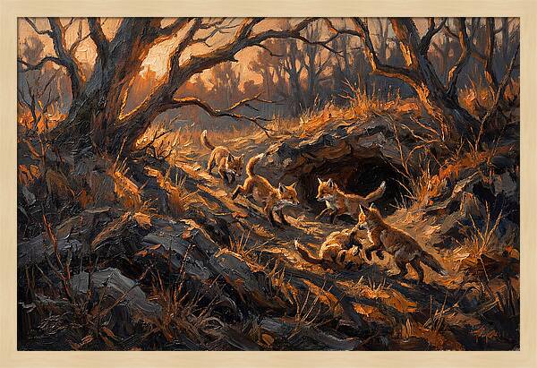 Fox Cubs Playing Outside Den