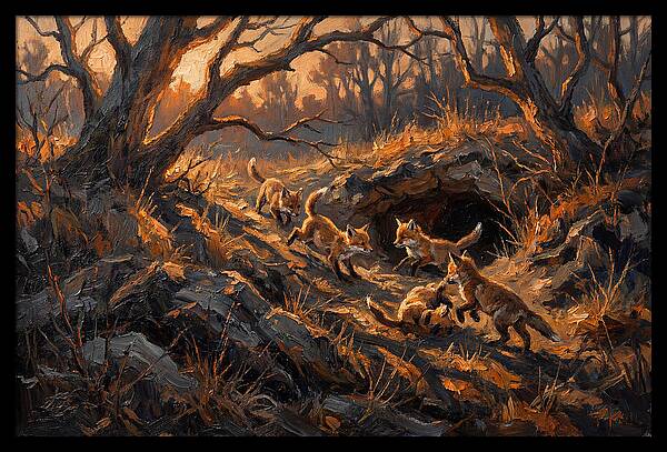 Fox Cubs Playing Outside Den