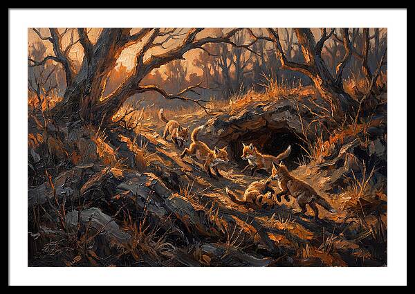 Fox Cubs Playing Outside Den