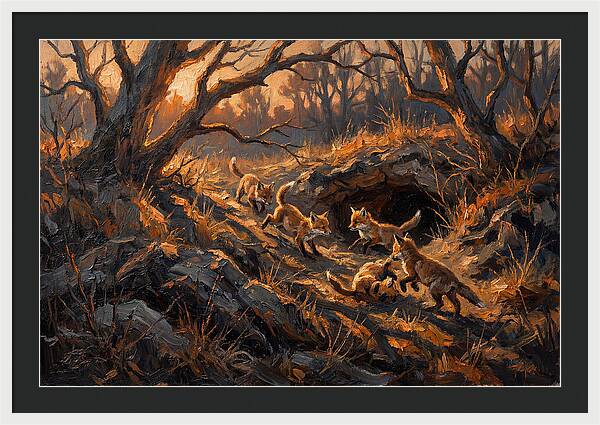 Fox Cubs Playing Outside Den