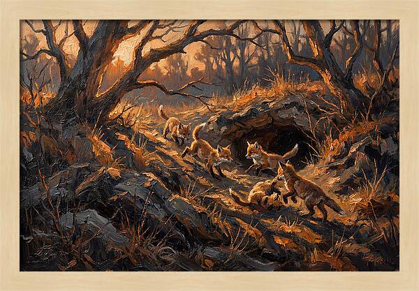 Fox Cubs Playing Outside Den