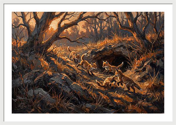 Fox Cubs Playing Outside Den