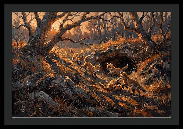 Fox Cubs Playing Outside Den