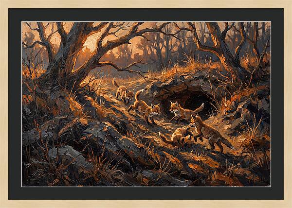 Fox Cubs Playing Outside Den