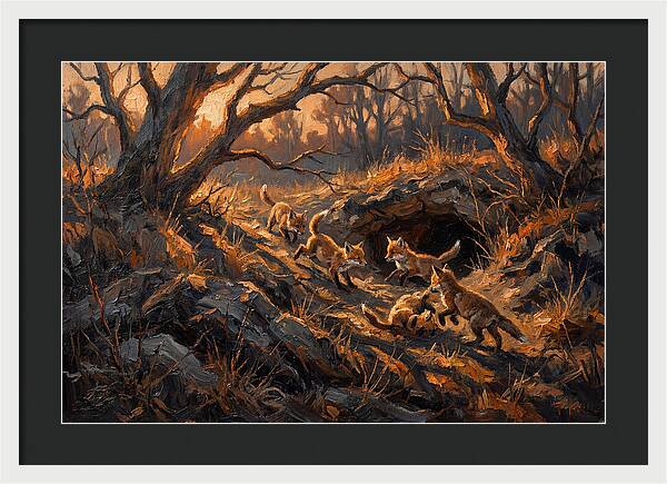 Fox Cubs Playing Outside Den