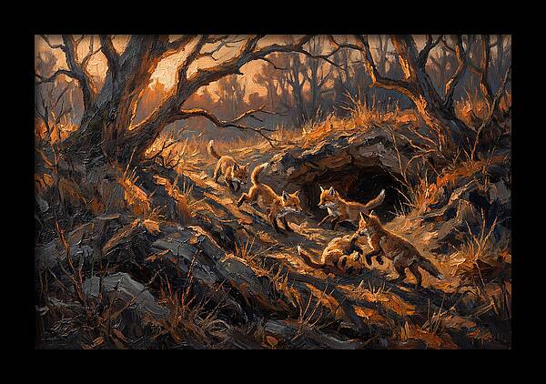 Fox Cubs Playing Outside Den