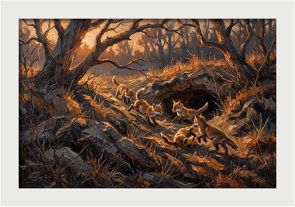 Fox Cubs Playing Outside Den