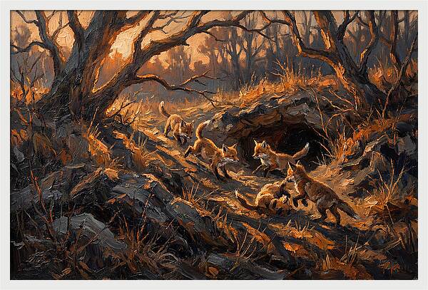 Fox Cubs Playing Outside Den
