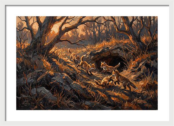 Fox Cubs Playing Outside Den