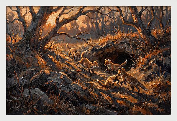 Fox Cubs Playing Outside Den