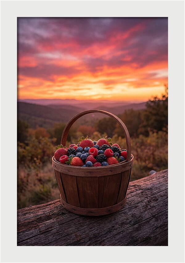 Fresh Berries In A Sunset Basket
