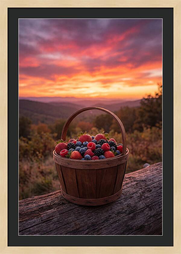 Fresh Berries In A Sunset Basket