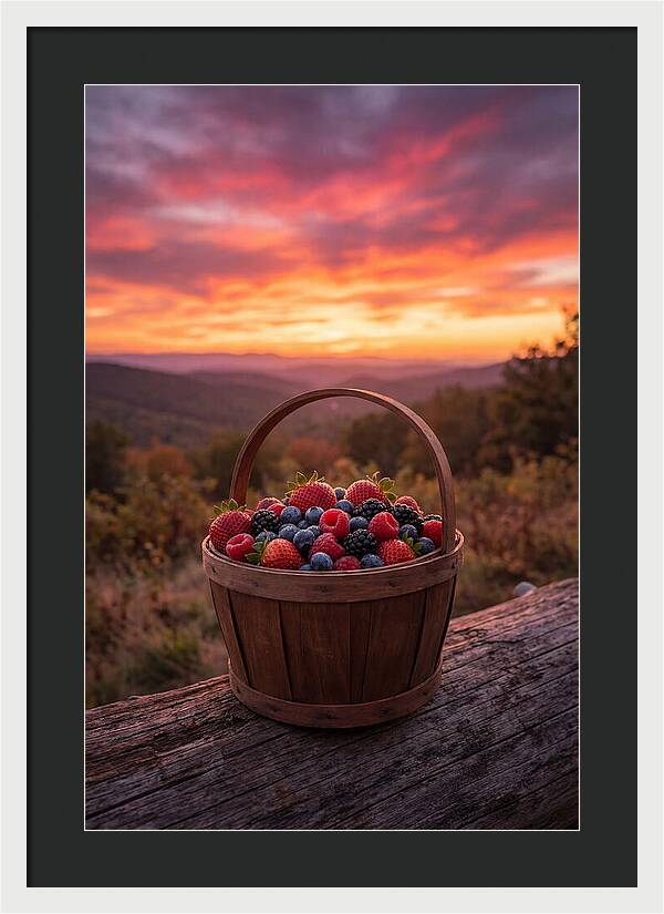 Fresh Berries In A Sunset Basket
