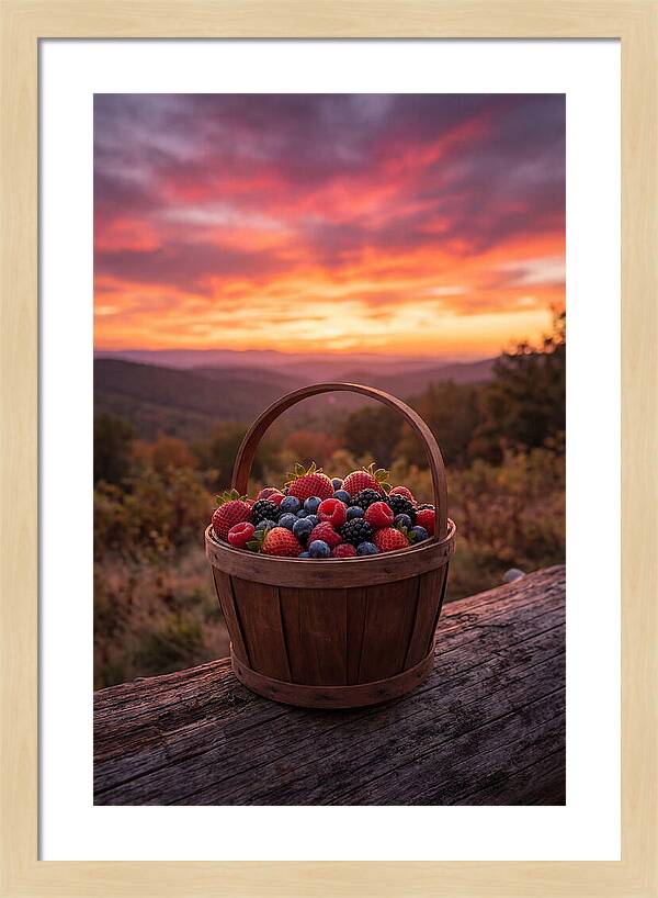 Fresh Berries In A Sunset Basket