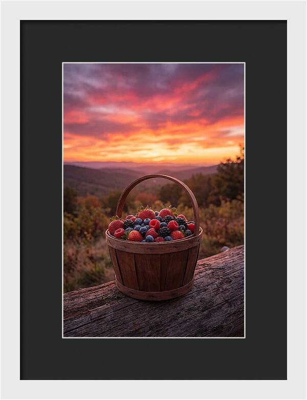 Fresh Berries In A Sunset Basket