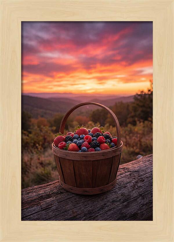 Fresh Berries In A Sunset Basket