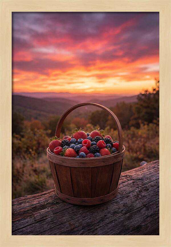 Fresh Berries In A Sunset Basket