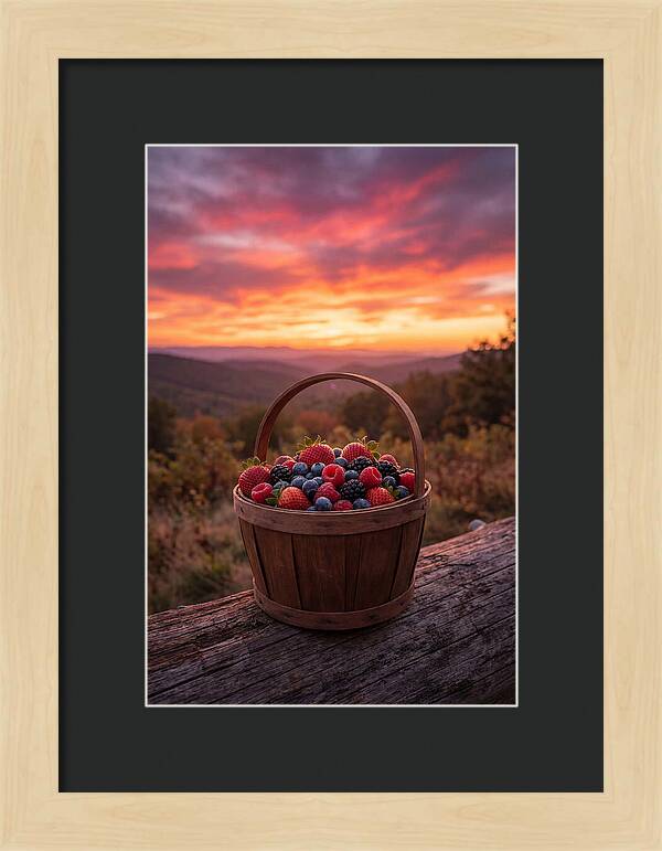 Fresh Berries In A Sunset Basket