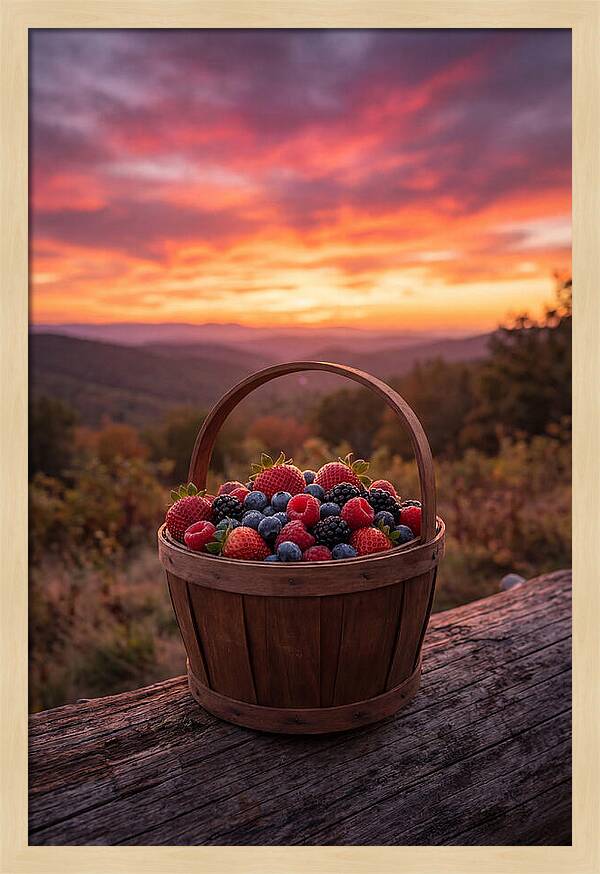 Fresh Berries In A Sunset Basket