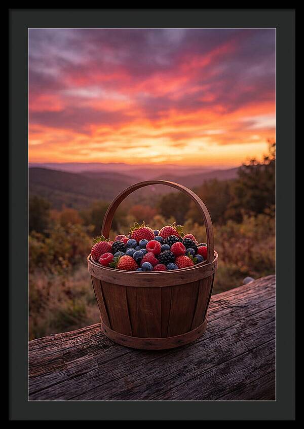 Fresh Berries In A Sunset Basket