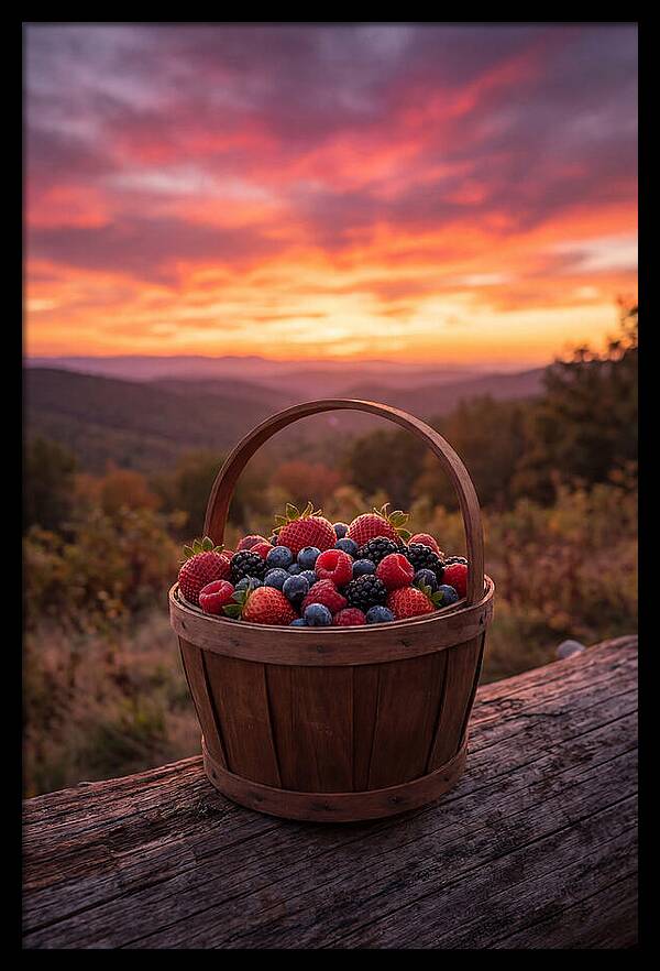 Fresh Berries In A Sunset Basket
