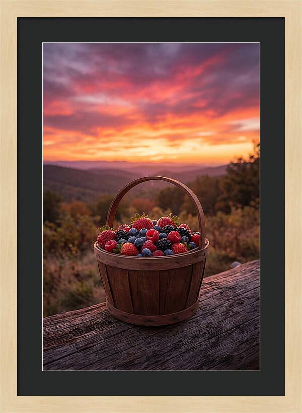 Fresh Berries In A Sunset Basket