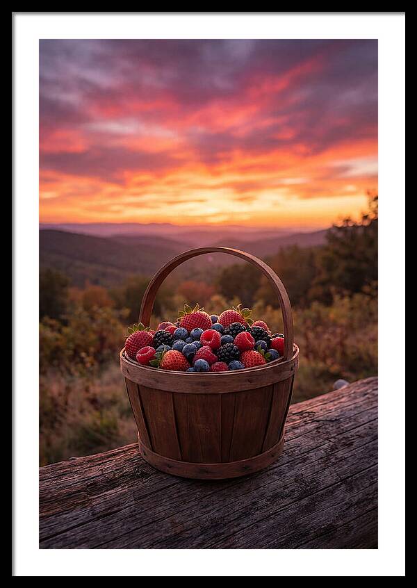Fresh Berries In A Sunset Basket