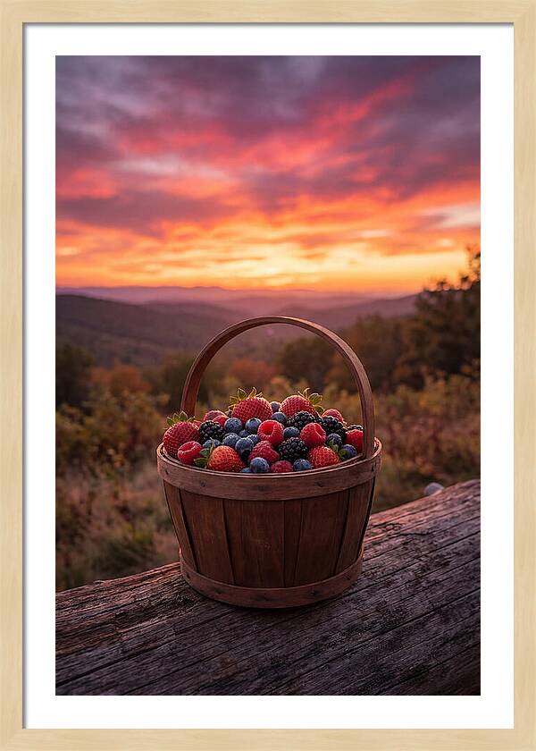 Fresh Berries In A Sunset Basket
