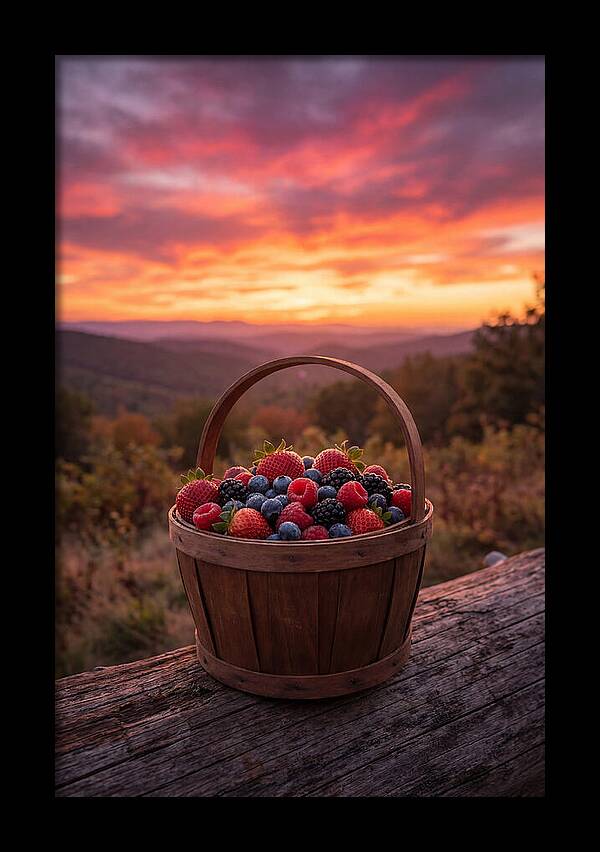 Fresh Berries In A Sunset Basket