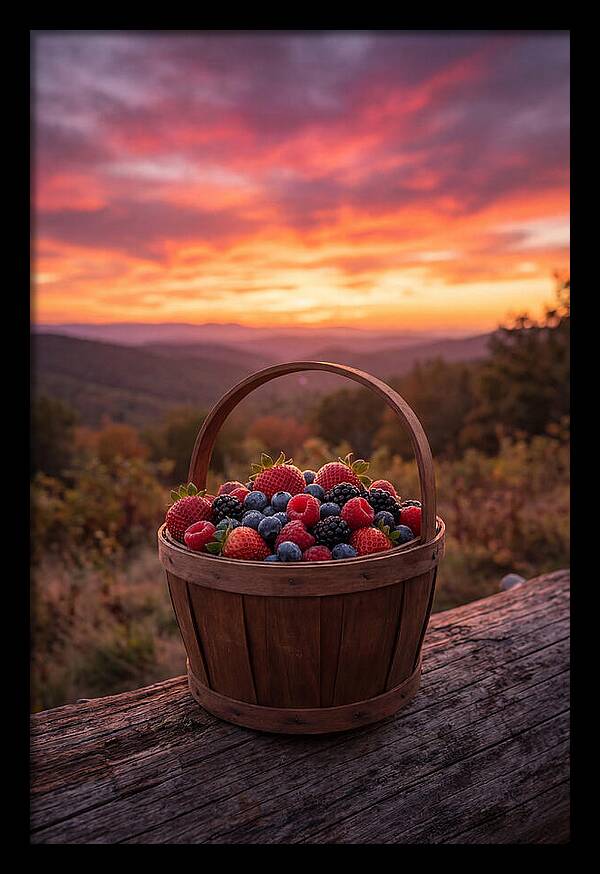 Fresh Berries In A Sunset Basket