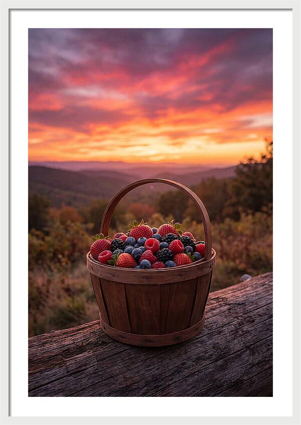 Fresh Berries In A Sunset Basket