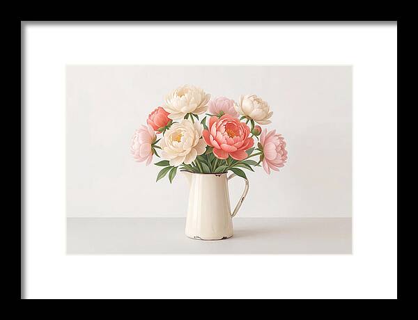 Fresh Cut Peonies In Vintage Pitcher