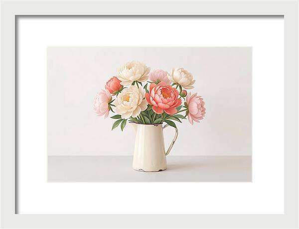 Fresh Cut Peonies In Vintage Pitcher
